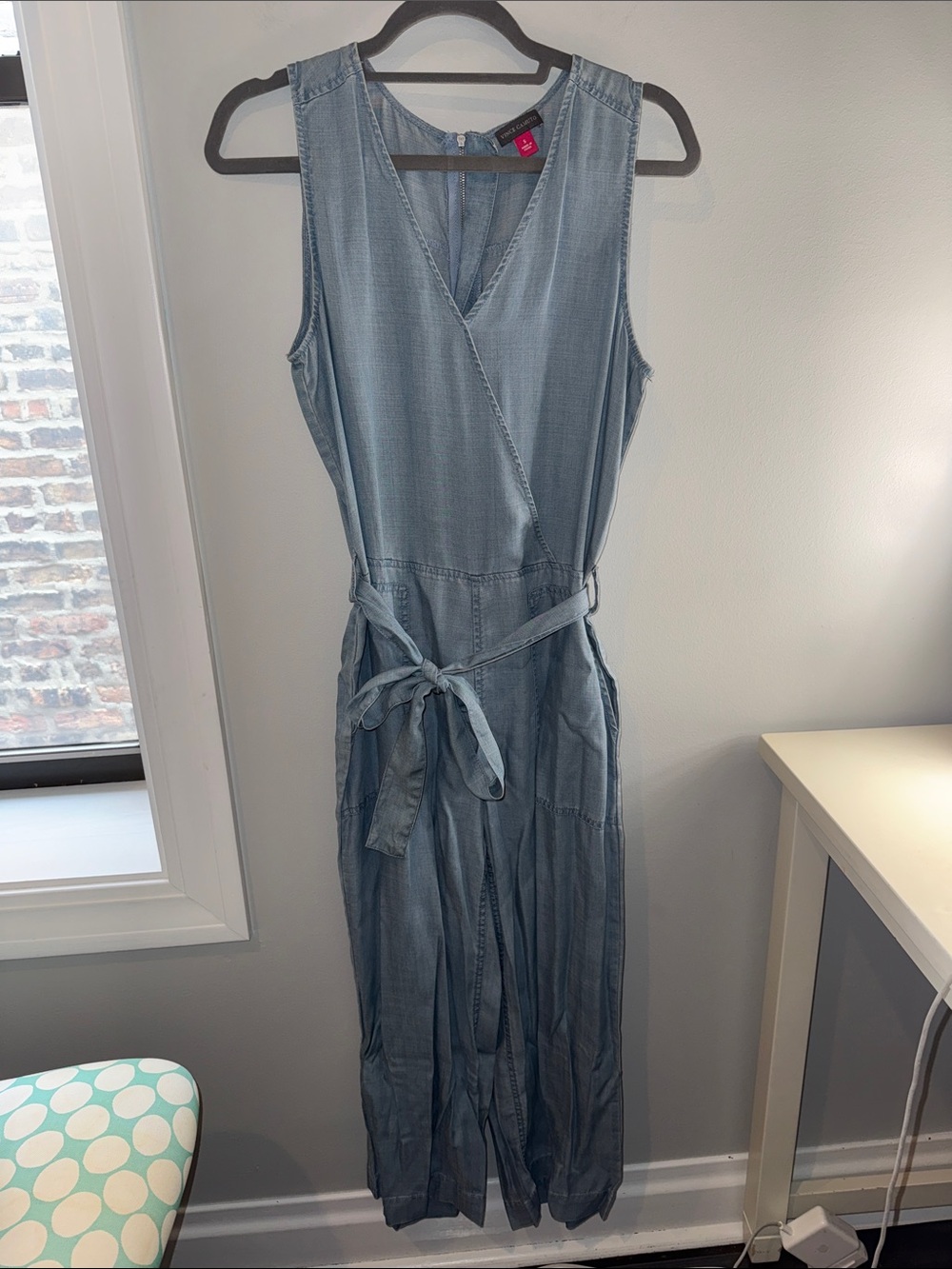 Vince Camuto Light Blue Sleeveless Wrap Maxi Jumpsuit